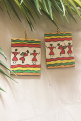 Warli Art Vibrant Hand Painted Fabric Earrings