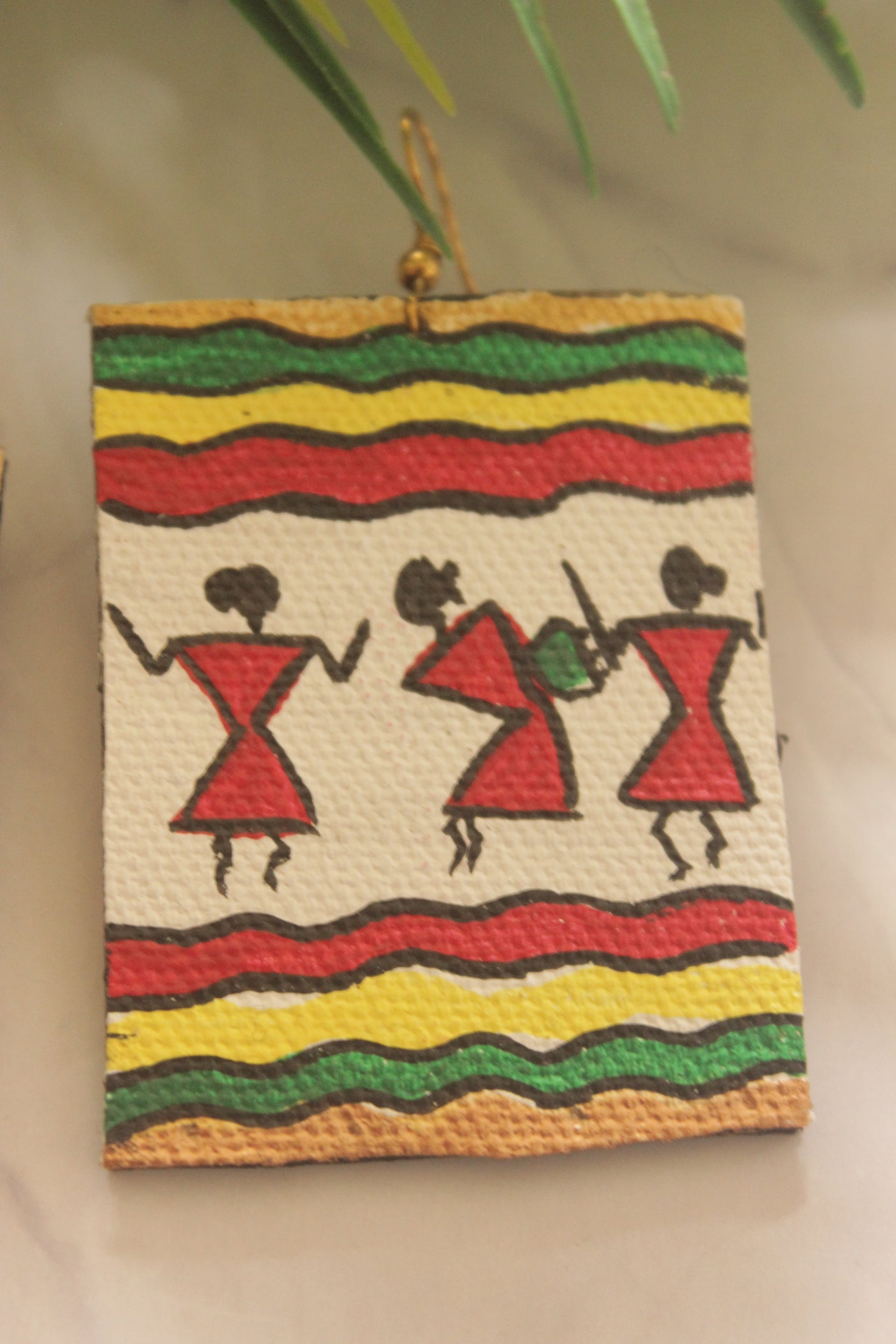 Warli Art Vibrant Hand Painted Fabric Earrings