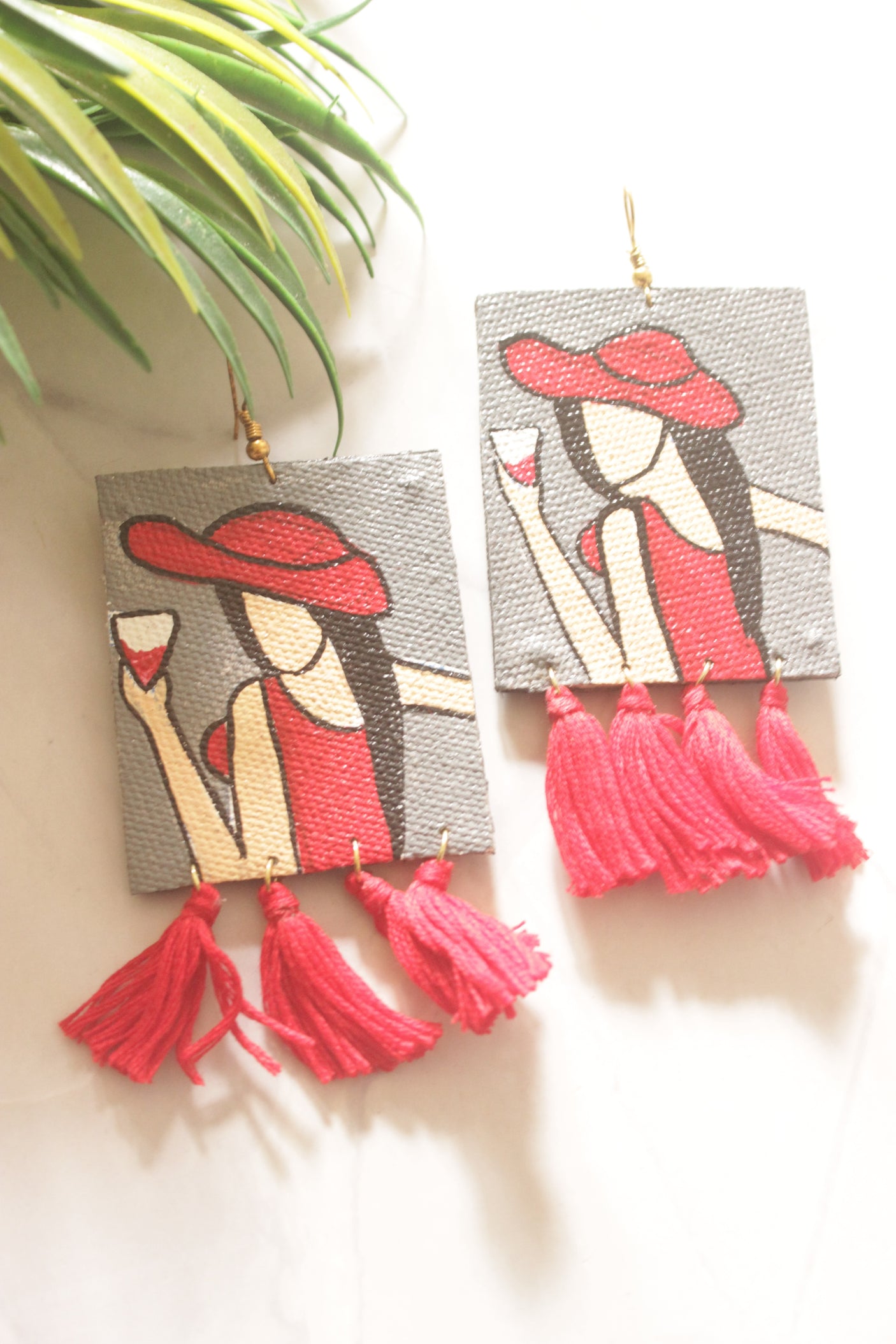 Modern Woman Hand Painted Fabric Earrings