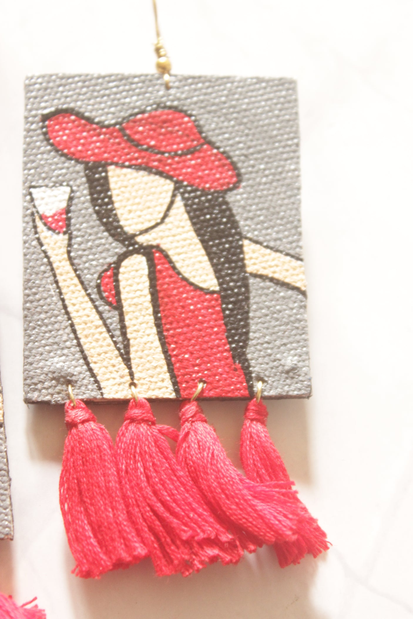 Modern Woman Hand Painted Fabric Earrings