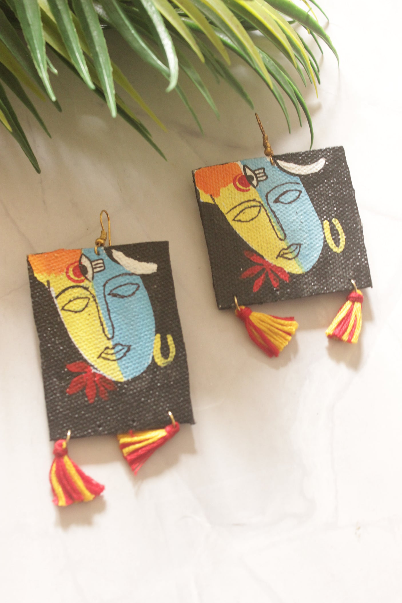 Lord Krishna Hand Painted Fabric Earrings