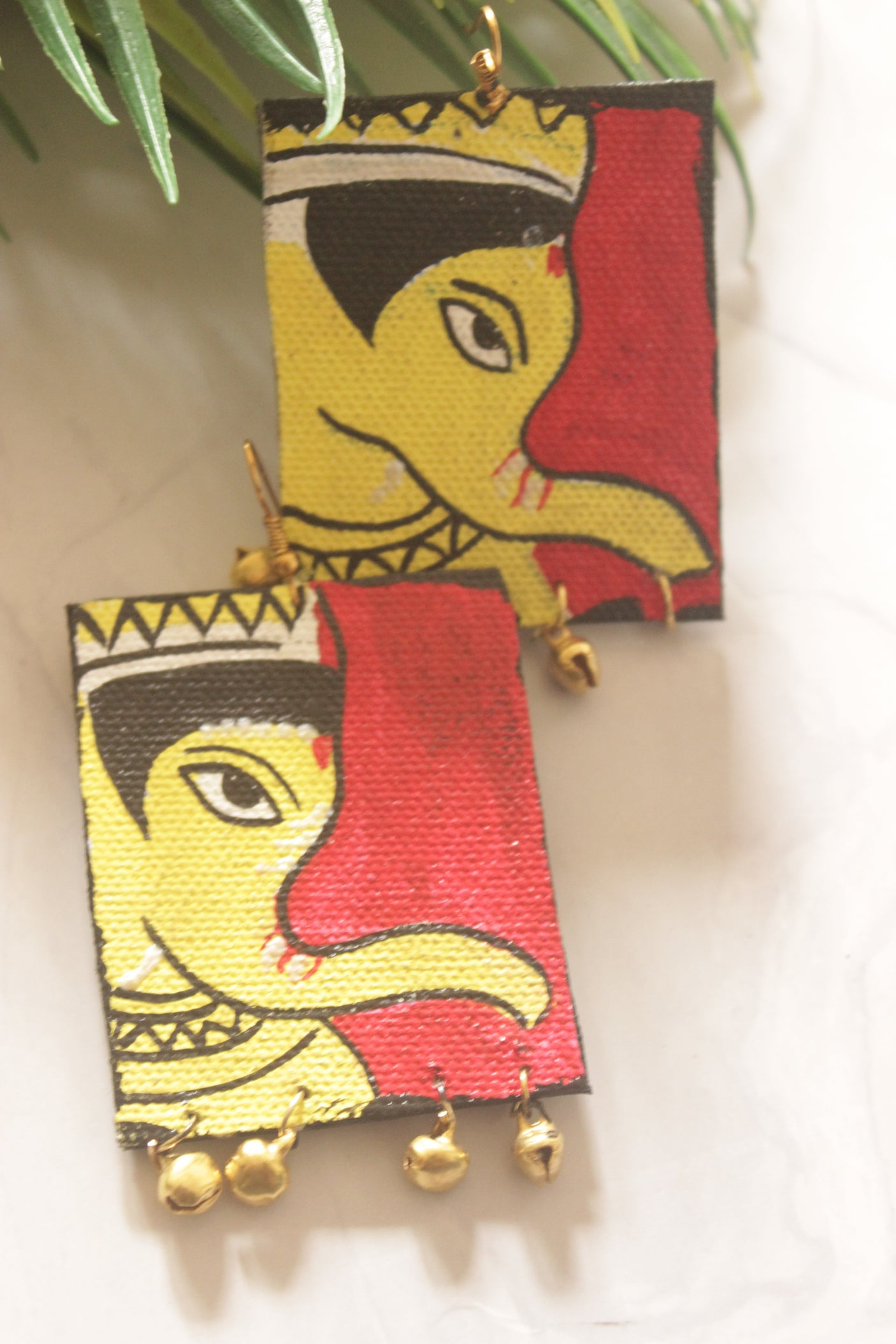 Lord Ganesha Hand Painted Fabric Earrings