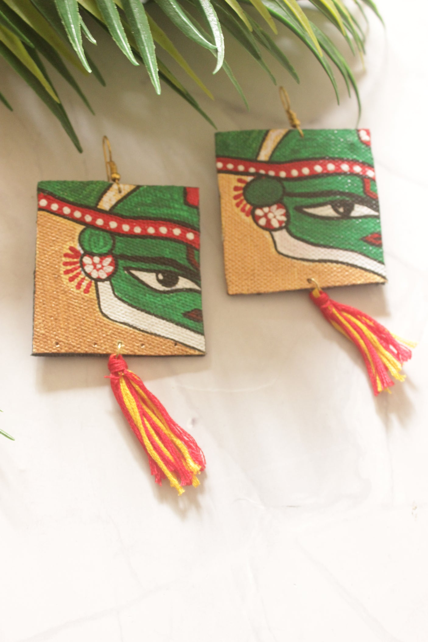 Kathakali Eye Hand-Painted Square Fabric Earrings