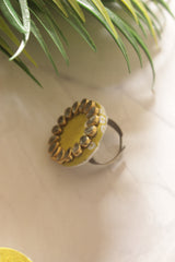 Kundan Flower Olive Green Fabric Jhumka Earrings with Ring