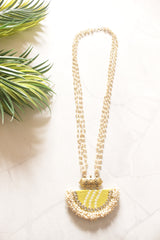 Olive Green Bandhani Fabric Pendant Pearl Strand Necklace
