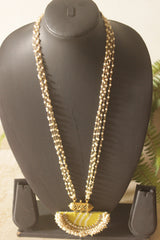 Olive Green Bandhani Fabric Pendant Pearl Strand Necklace