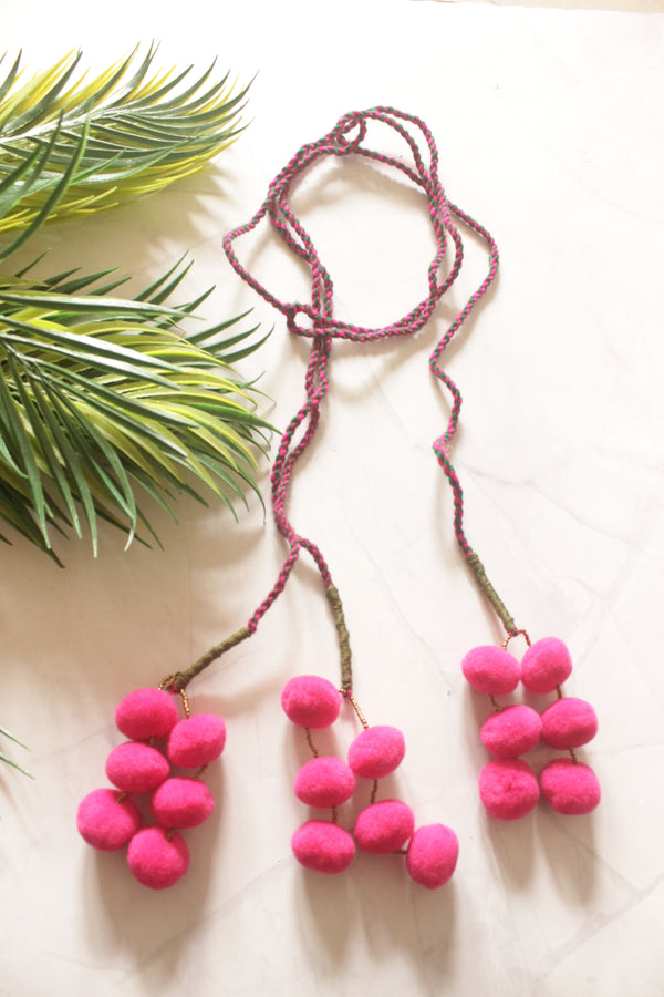 Hand-Crafted Hot Pink Pom Pom Parandi with Two-Tone Braided Rope