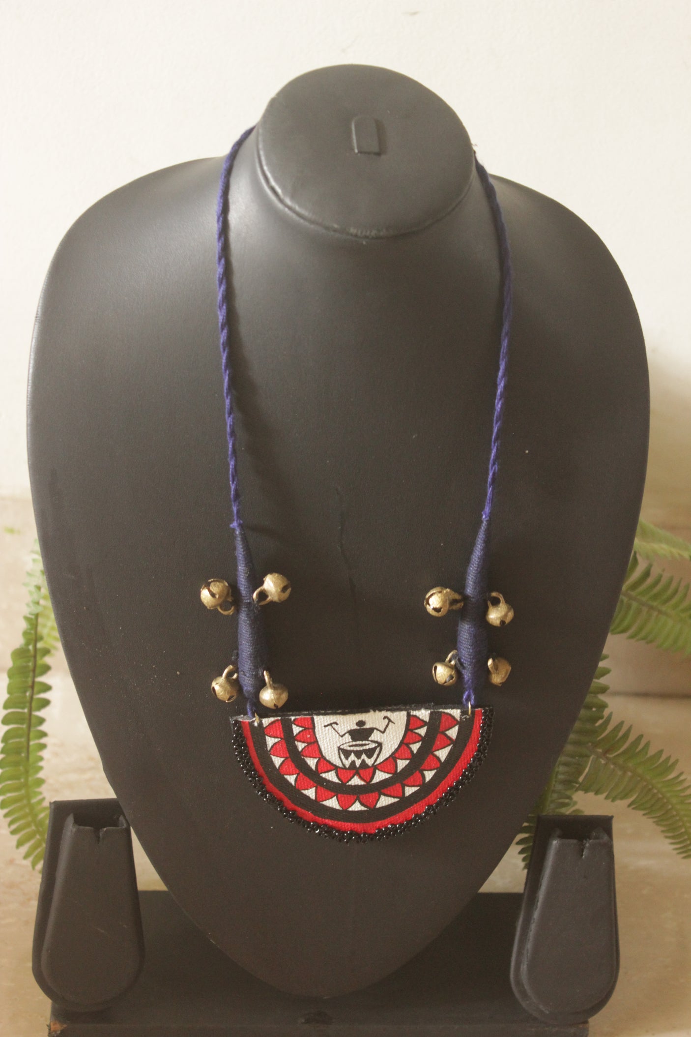 Warli Art Hand-Painted Necklace with Ghungroos