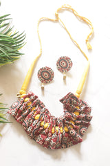 Ajrakh Cotton Fabric and Beads Handmade Necklace Set