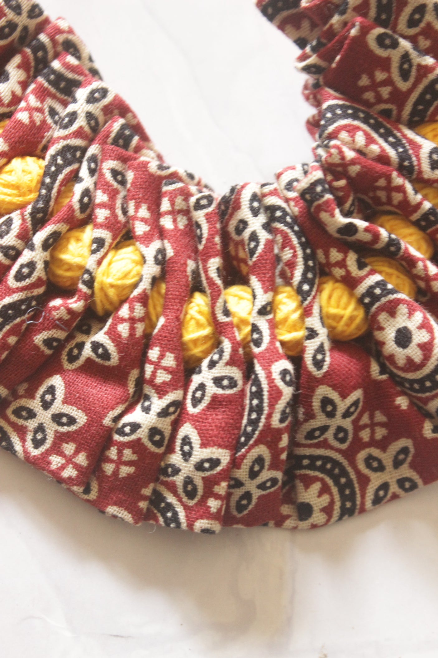 Ajrakh Cotton Fabric and Beads Handmade Necklace Set