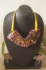 Ajrakh Cotton Fabric and Beads Handmade Necklace Set