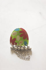 Green Resin Earrings with Metal Chain Accents