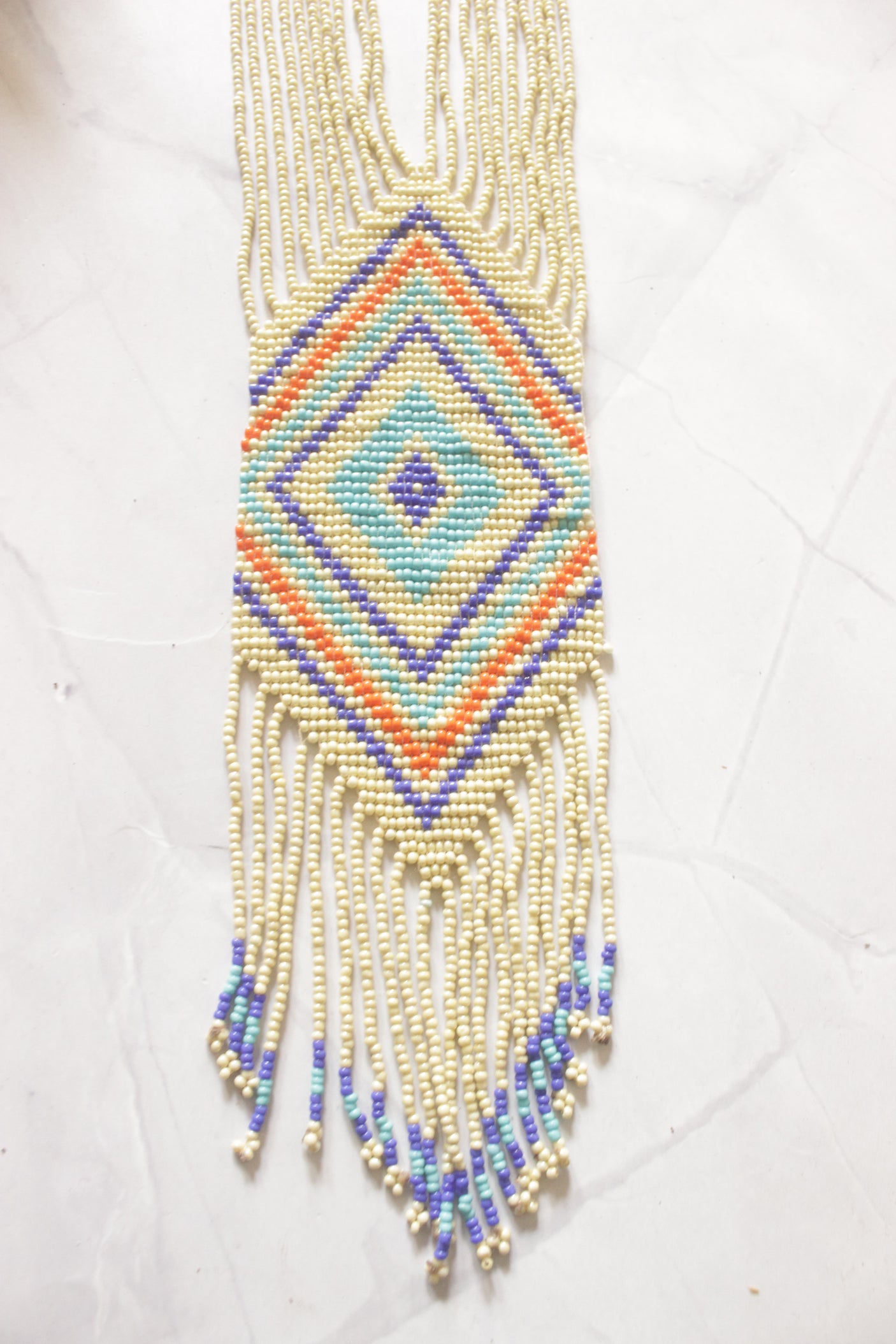 Ivory and Multi-Color Hand Beaded Long Necklace Set