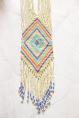 Ivory and Multi-Color Hand Beaded Long Necklace Set