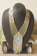 Ivory and Multi-Color Hand Beaded Long Necklace Set