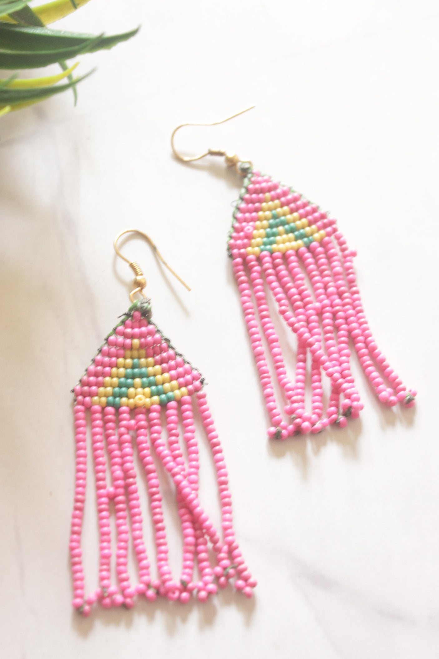 Pink and Multi-Color Hand Beaded Long Necklace Set