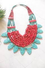 Red and Turquoise Bone Beads Statement Necklace