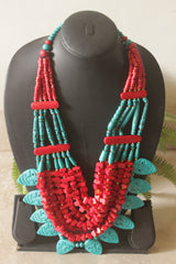 Red and Turquoise Bone Beads Statement Necklace
