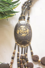Brown and Gold Bone Beads Statement Necklace with Tibetan Details