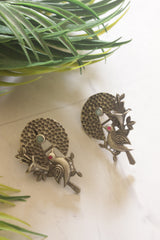 Oxidised Finish Bird Metal Stud Earrings