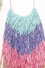 Cascading Colour-Block Seed Bead Statement Waterfall Necklace