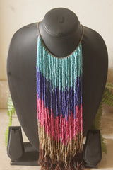 Cascading Colour-Block Seed Bead Statement Waterfall Necklace