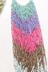 Colour Block Ombre Seed Bead Long Fringe Waterfall Necklace