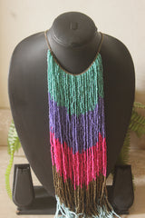 Colour Block Ombre Seed Bead Long Fringe Waterfall Necklace