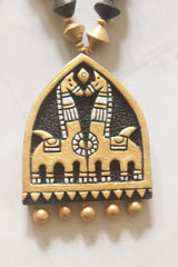 Hand-Painted Terracotta Tribal Horse Temple Pendant Necklace Set
