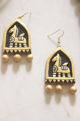 Hand-Painted Terracotta Tribal Horse Temple Pendant Necklace Set