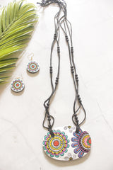 Hand Painted Flowers Terracotta Clay Long Necklace Set