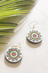 Hand Painted Flowers Terracotta Clay Long Necklace Set