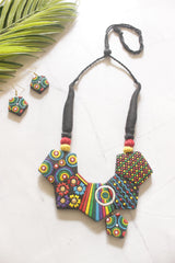 Hand-Painted Terracotta Clay Mosaic Statement Necklace Set