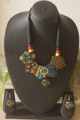 Hand-Painted Terracotta Clay Mosaic Statement Necklace Set
