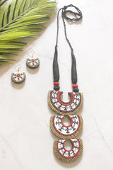 3 Layer Pendant Warli Art Hand Painted Terracotta Clay Necklace Set