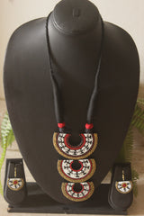 3 Layer Pendant Warli Art Hand Painted Terracotta Clay Necklace Set