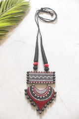 Black and Red Hand Painted Terracotta Clay Necklace Set