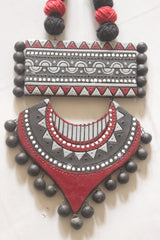Black and Red Hand Painted Terracotta Clay Necklace Set