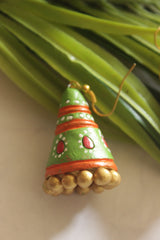 Hand-Painted Green Terracotta Cone Jhumka Earrings