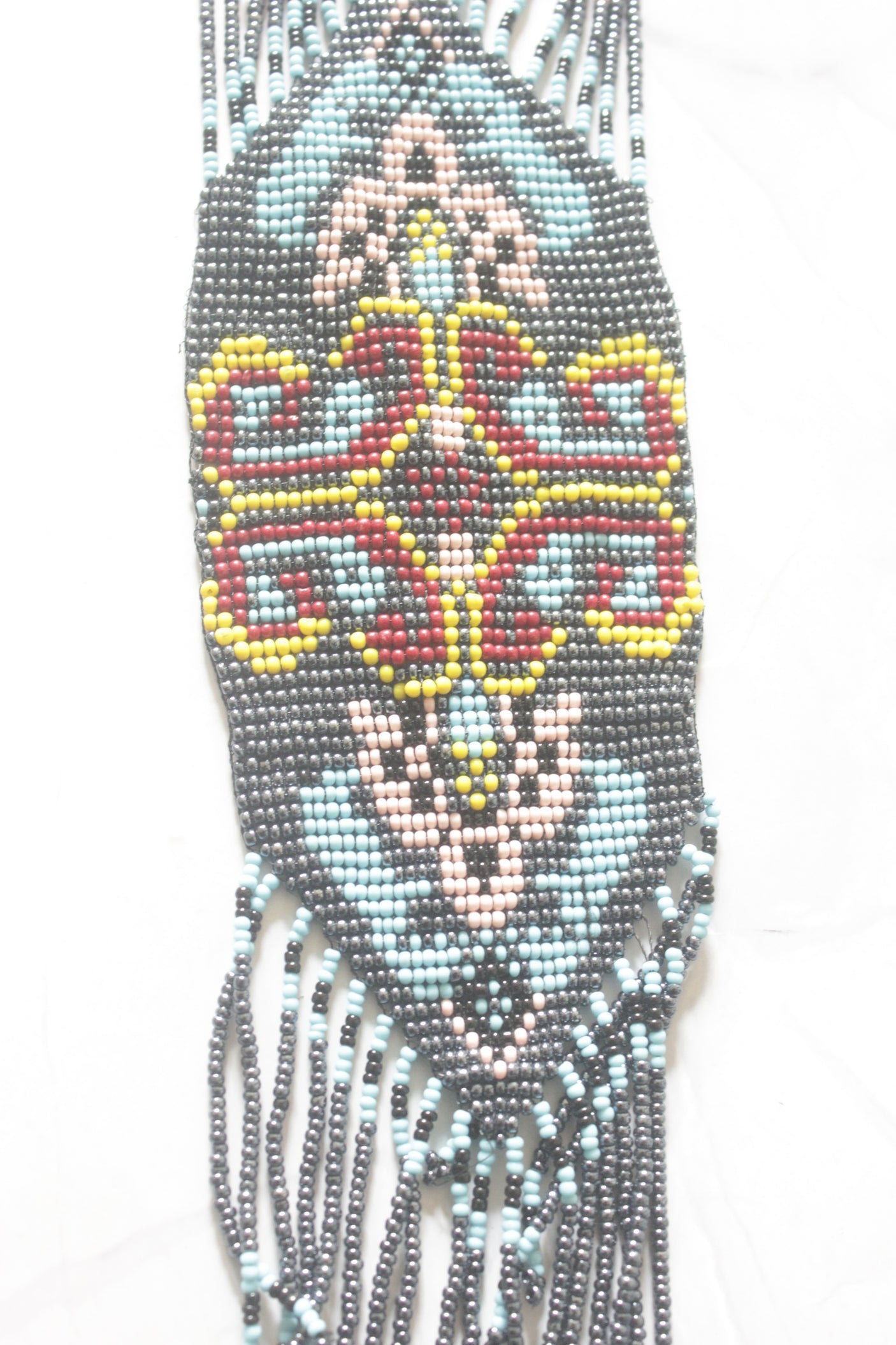 Grey and Multi-Color Hand Beaded Long Necklace Set