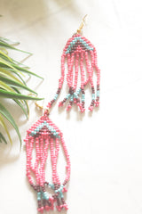 Pink and Blue Hand Beaded Long Necklace Set