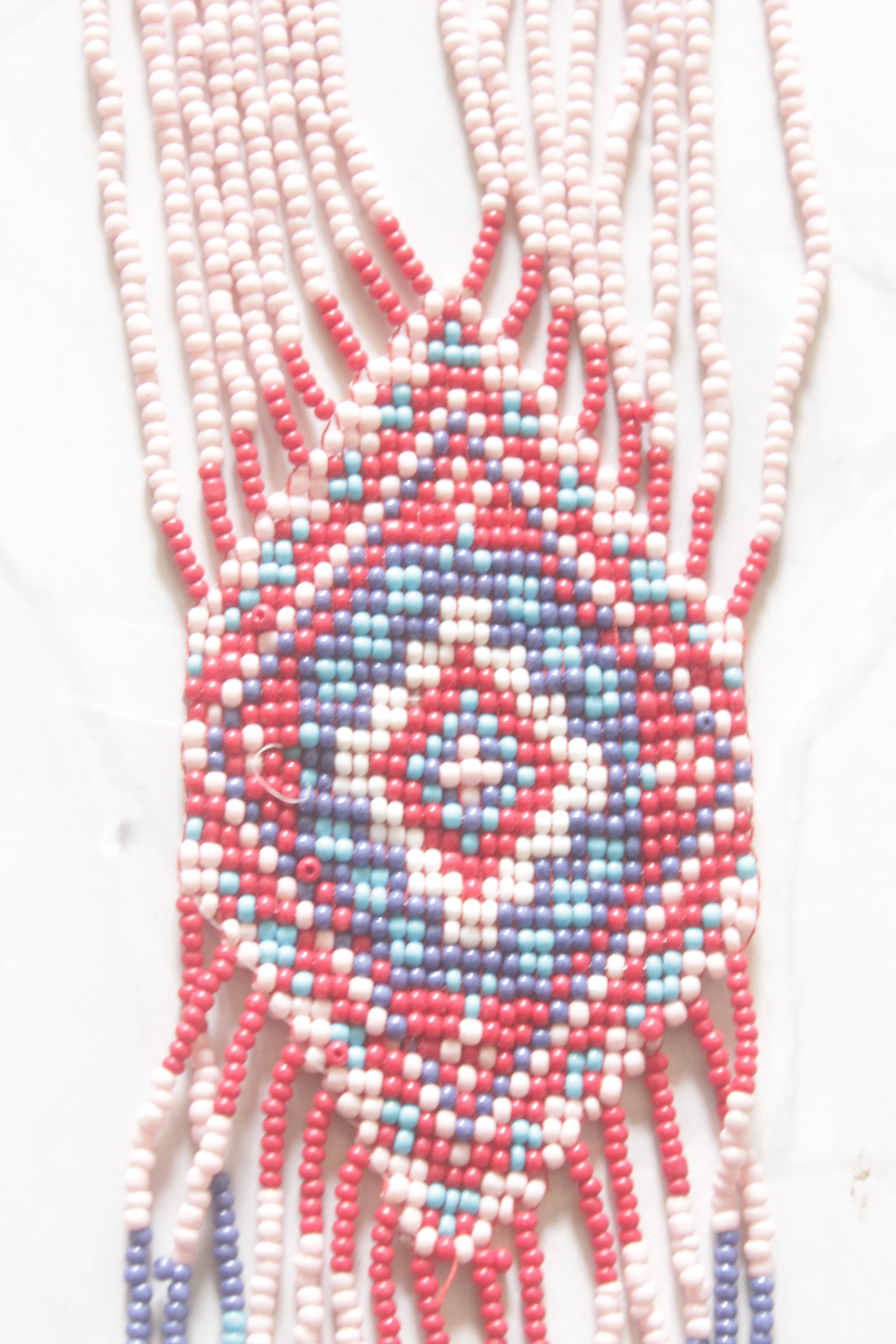 Soft Pink and Red Hand Beaded Long Necklace Set