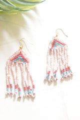 Soft Pink and Red Hand Beaded Long Necklace Set