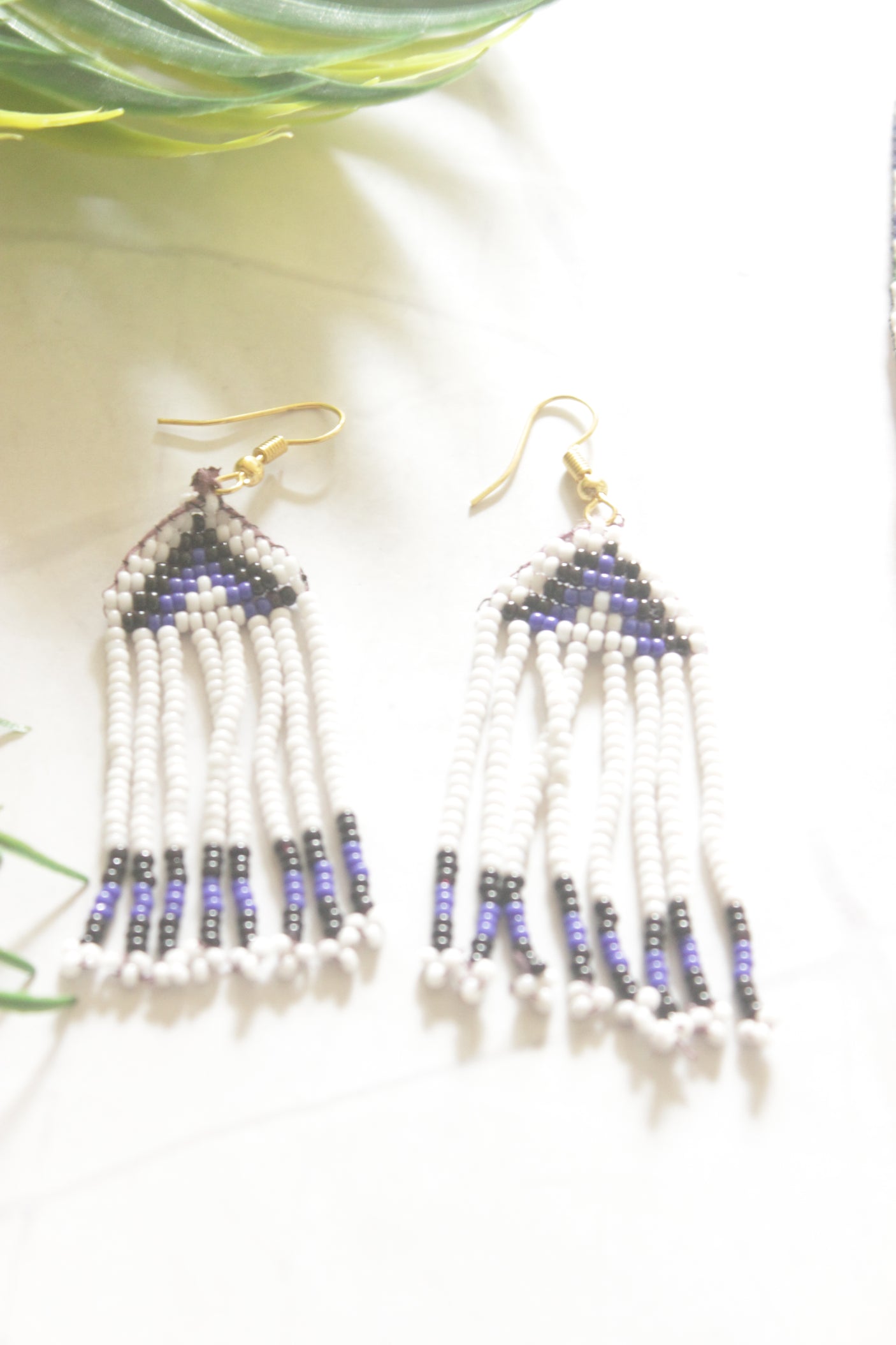 White and Multi-Color Hand Beaded Long Necklace Set