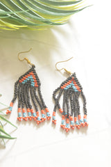 Black and Blue Hand Beaded Long Necklace Set