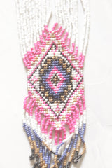 White and Multi-Color Hand Beaded Long Necklace Set