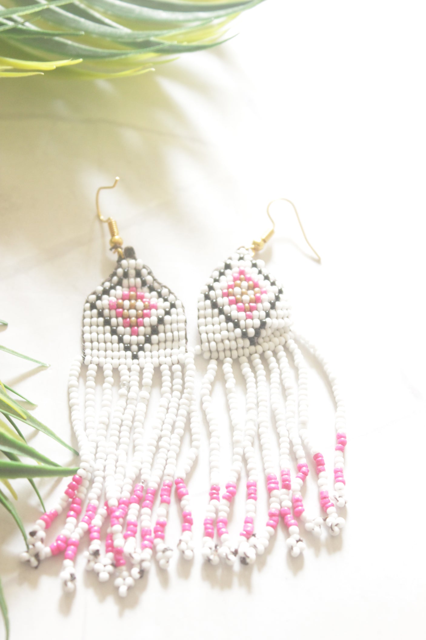 White and Multi-Color Hand Beaded Long Necklace Set