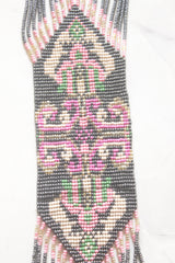 Grey and Pink Hand Beaded Long Necklace Set