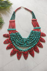 Turquoise and Red Bone Beads Quirky Statement Necklace
