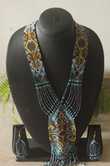 Grey and Multi-Color Hand Beaded Long Necklace Set
